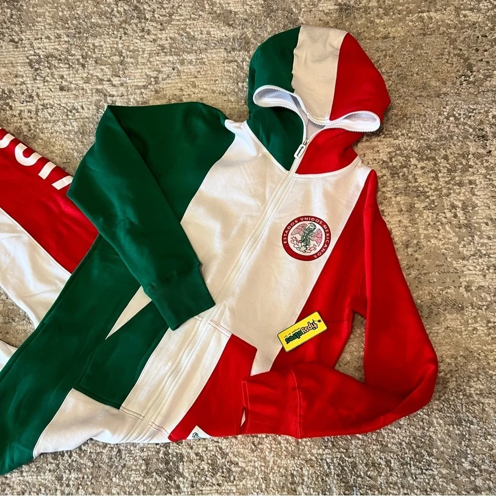 Tipsy Elves Novelty Jumpsuit Mexico Long Sleeve Onesie Large Logo Flag Eagle Men - Picture 2 of 11
